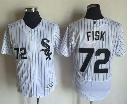 White Sox #72 Carlton Fisk White(Black Strip) Flexbase Authentic Collection Stitched MLB Jersey